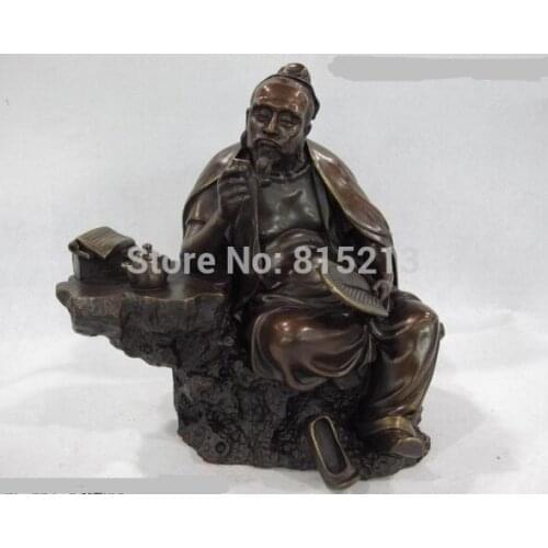 Bi00906 12 China Copper Bronze old times Famous Tea God LuYu Lu Yu Taste Tea Art Statue