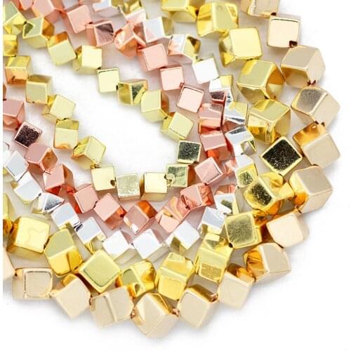 Diagonal Square Cube Hematite Natural Stone Spacer Loose Beads For Jewelry Making Diy Bracelets Necklace Accessories 4/6MM 15"