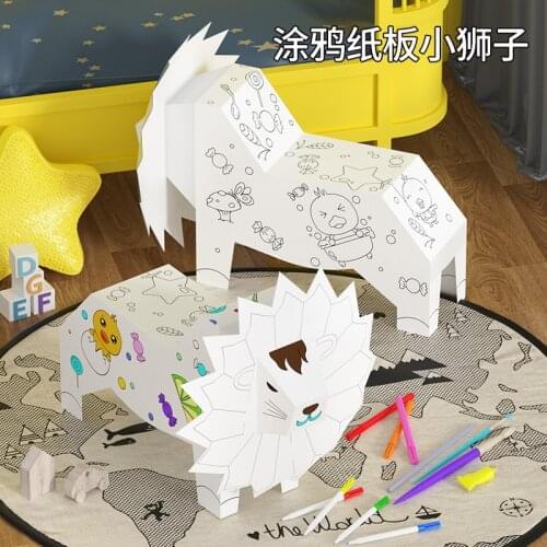 Childrens Creative Handmade DIY House Disassembly 3D lion Stereo Elephant Graffiti Mosaic Model