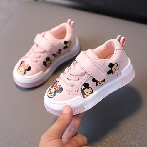 Disney Kids Shoes For Baby Girls Boys Minnie Mickey Mouse Cartoon Pink Running Shoes Non-slip Kindergarten Student Shoes