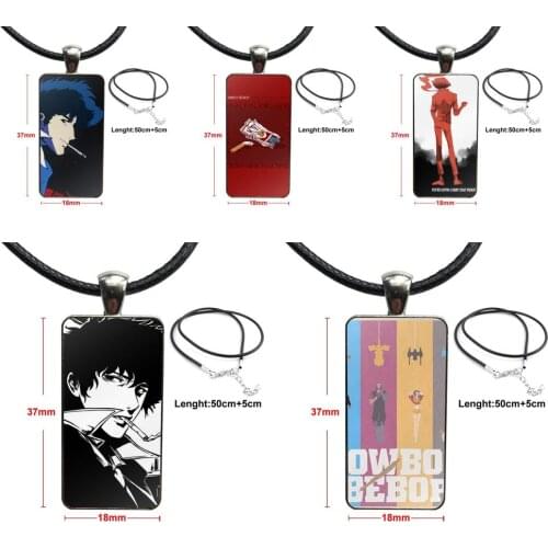 For Women Handmade Girls Anime Cartoon Movie Cowboy Bebop Design Fashion Vintage Glass Women Rectangle Necklace Pendants