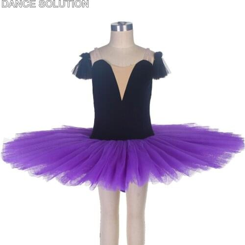 Stretch Velvet Bodice with Attached Stiff Tulle Pancake Tutu for Girls & Women Ballet Dancing Tutus Performance Costumes BLL094