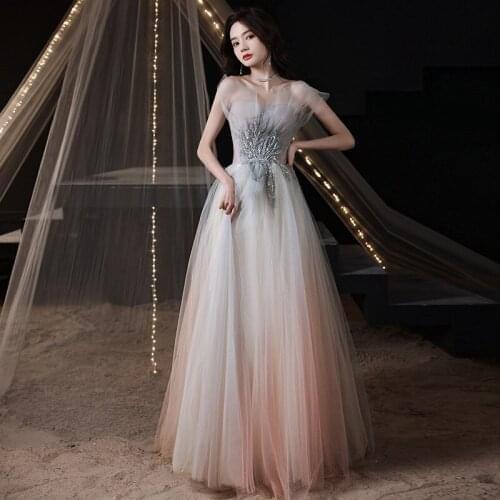 Elegant Tube Top Long Tulle Prom Dresses 2021 Women Exquisite Sequins Formal Party Gown Evening Dress Vestidos