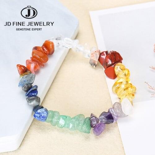 JD Hot Irregular Natural Crystals Chakras Stone Bracelet Beads Chips Jewelry Bracelets Yellow Tiger Eyes Stone Red Jasper Lava