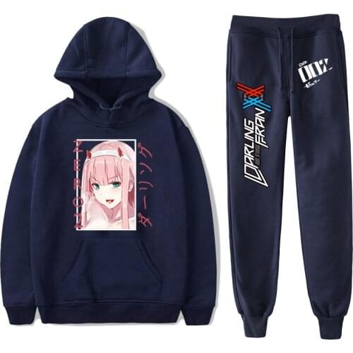 Zero Two Pants Suit Anime Cosplay Darling In The Franxx Cute Print Oversized Hoodies And Sweatpants Hooded Sweatshirt Tracksuits