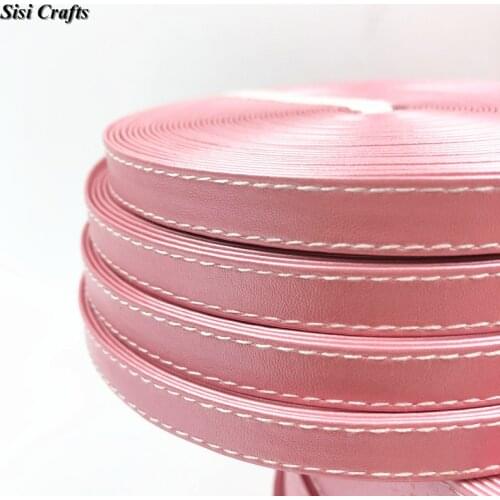 Sisi Crafts Tape Faux Leather PU Stitched Pearl Pink Ribbon 10mm 30mm Light Pink Flat Cord Bias DIY Hair Bow Handmade Material