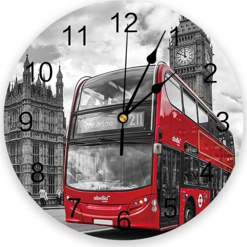 London Street Red Bus Big Ben Clocks Wall Home Decoration Modern Kitchen Teen Room Bedroom Living Room Decor Wall Clock