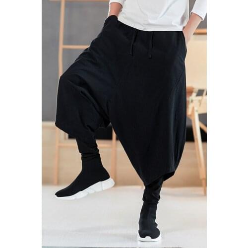 High quality ethnic style retro wide-leg trousers men baggy knickers plus size hiphop dance low down Haren pants