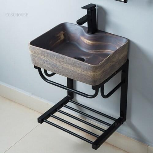 Nordic Wall-mounted Bathroom Sinks Modern Ceramic Bracket Hanging Basin Simple Rectangular Wash Basin Bathroom Washing Sink