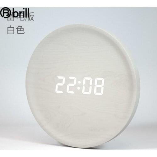 Nordic White Wall Clock Wooden Design Art LED Wall Watch Digital USB Seat Clock Sound Clocks Wall Home Decor Silent Living Room
