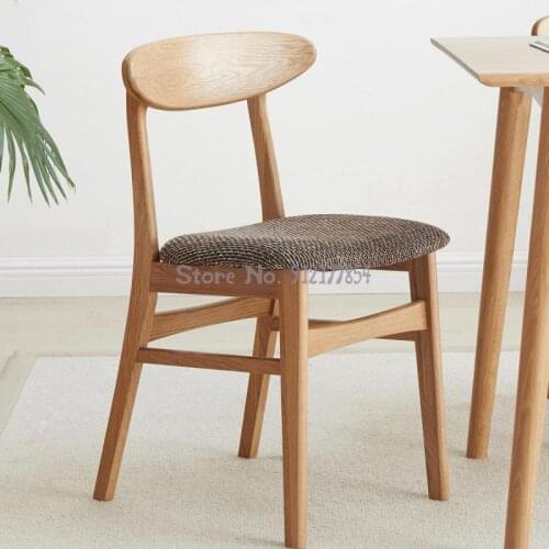 Japanese-style Solid Wood Dining Chair Oak Chair Fabric Cloth Fabric Modern Minimalist Environmental Protection Guest Dining Roo