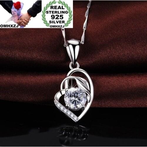 OMHXZJ Wholesale European Fashion Woman Girl Party Wedding Gift Heart Zircon S925 Sterling Silver Necklace Pendant Charm CA169
