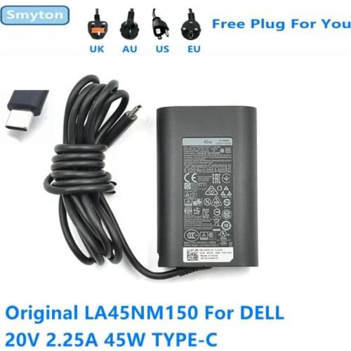 Original 45W AC Adapter Charger For DELL LA45NM150 20V 2.25A 5V 2A TYPE-C XPS12 9250 LATITUDE 11 5175 7370 Laptop Power Supply