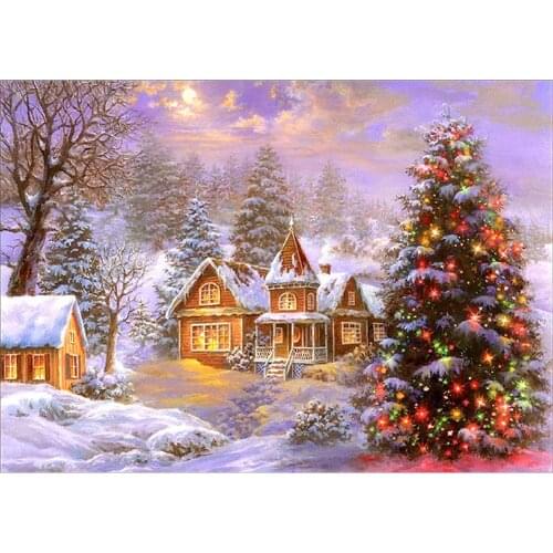Landscape House Winter Snow Scenery Printed 11CT Cross Stitch Patterns DIY Embroidery DMC Threads Handicraft work Magic