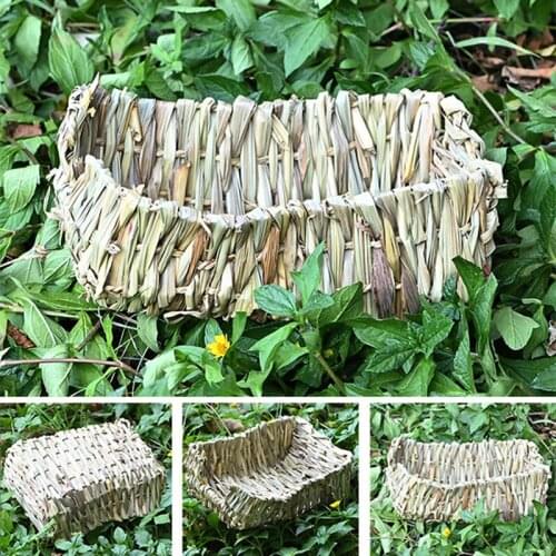 Grass Woven Bed with Natural Reed Hay Environmently Friendly Durable Small Suit for Small Pet for Hamster Gerbil Rabbit J2Y