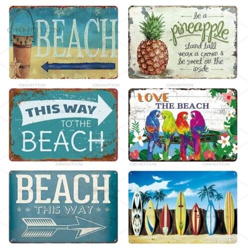 Beach Metal Tin Sign Plaque Vintage Summer Wall Sign Beach Decor for Beach Bar Beach House Man Cave Seaside Decorative Plates