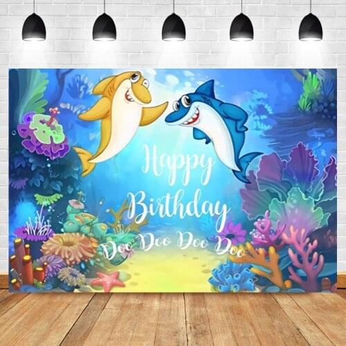 Underwater World Seaweed Dolphin Doo Happy Birthday Photography Backdrops Coral Starfish Photo Backgrounds Birthday Photocall