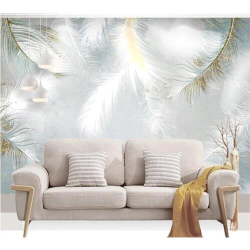 Custom 3D Photo Wallpaper Modern simple hand painted watercolour feather Wall Mural Wallpapers For Living Room Bedroom De Parede