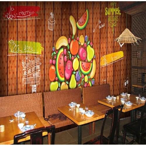 Drop Shipping wallpaper 3d Fresh Creative Hand Painted Cartoon Fruit Custom Mural Fruit Juice Shop Background Wallpaper