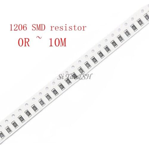 100Pcs 1206 SMD resistor 0R ~ 10M 1/2W 0 1 10 100 150 220 330 ohm 1K 2.2K 10K 100K 0R 1R 10R 100R 150R 220R 330R