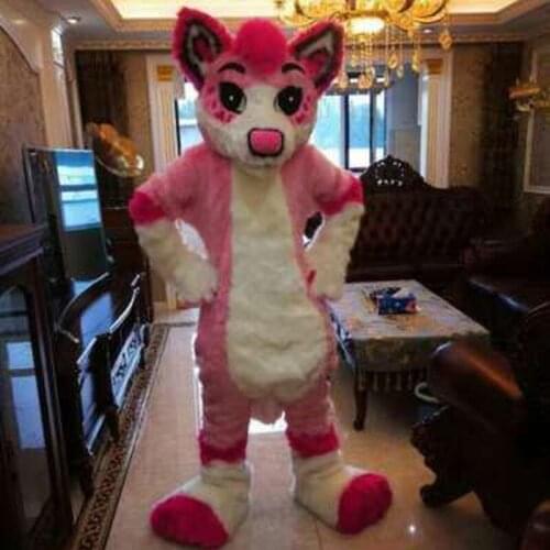 Pink Long Fursuit Husky Fox Dog Mascot Costume Suits Cosplay Party Game Outfits Promotion Carnival Halloween Xmas Easter Adults