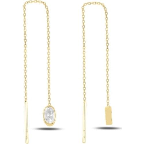 Silver 925 Sterling Oval Zircon Stone Japanese Earrings