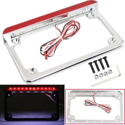 Motorcycle LED License Plate Frame With LED Tail Light License Holder Light Universal For Harley Cafe Racer Custom