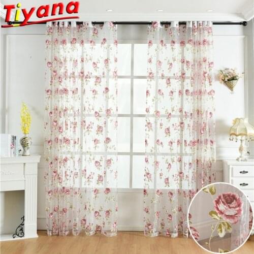 Morden Flowers Tulle Curtains for Living Room Red Rose Curtain for Kitchen Balcony #VT