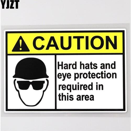 YJZT 14.1CM×9.5CM Hard Hats And Eye Protection Caution Decal PVC Car Sticker 12C-0152