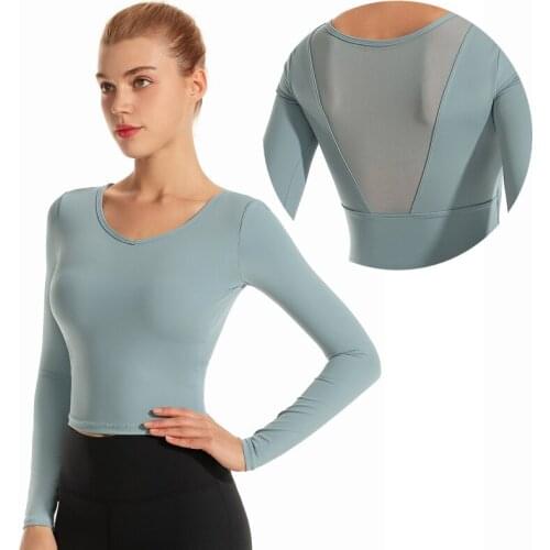 Women Sport Tee Shirt Mesh Back T-shirts with Removable Wireless Pads Daily Running Yoga Crop Tops