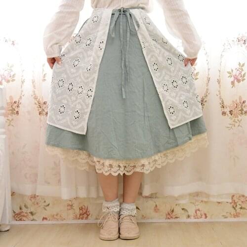 Mori Girl Vintage Retro Ethnic Hippie Boho Bohemian Lolita Layer Cotton Linen Crochet Patchwork Elastic Waist Women Autumn Skirt