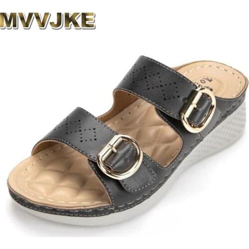 MVVJKE2021 Summer Shoes Woman Flat Platform Sandals Women Soft Leather Casual Fashion Open Toe Gladiator Wedges Women Shoes