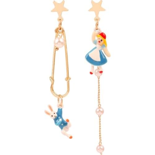 10 pair /lot fashion jewelry metal safety pin enamel alice rabbit earrings for women