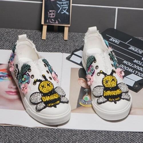 2021 new heavy industry flowers casual white shoes cover foot shoes womens tide brand low-top canvas shoes