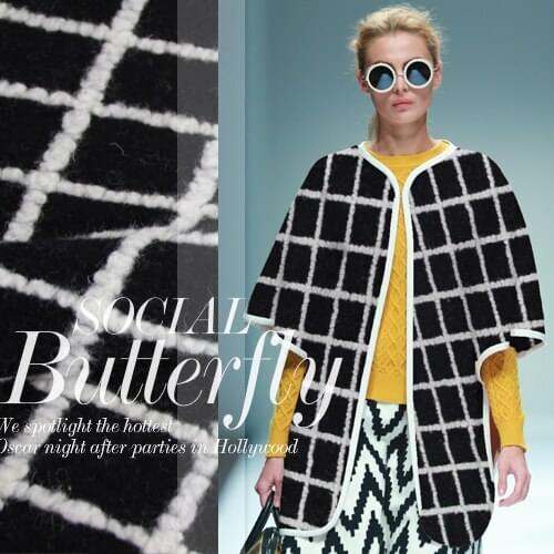 Winter Black Plaid Cashmere Wool Coat Embroidered Cloth Stuff Fashion Fabric /100cm*150cm