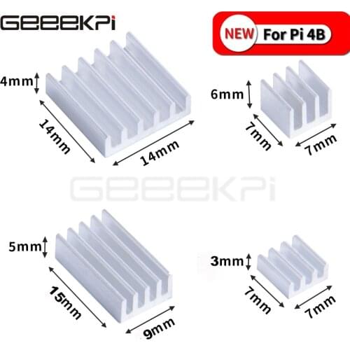 GeeekPi 1 Set of 4 pcs Aluminum Heat Sink Silver / Black or 2 Set or 5 set Pack for Raspberry Pi 4B Pi 4 Model B