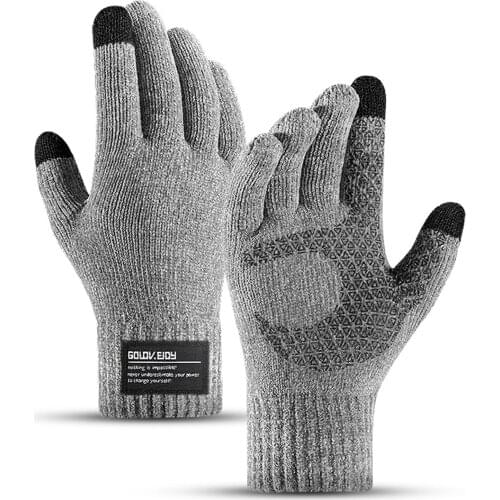 1Pair Of Men Warm Knitted Gloves Nylon Fabric And Polar Fleece Touch-screen Gloves In Autumn And Winter Gym Thicken Gloves
