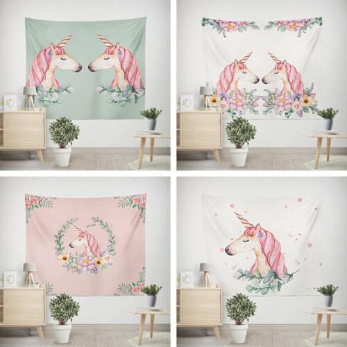 Pink Unicorn Printed Decoration Wall Tapestry 100% Polyester Hanging Tapestries For Living Room Bedroom Study Room