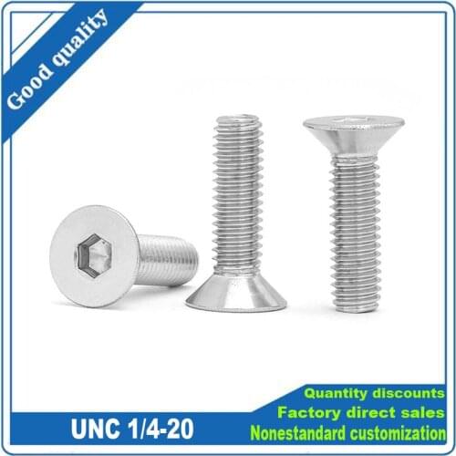 10pcs UNC 1/4-20 US Coarse Thread 304 A2-70 Stainless Steel Hex Hexagon Socket Flat Countersunk Head Screw Bolt 5/8" 1-1/4" Etc