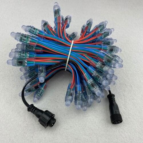 DC12V/100pcs/strand/bullet resistor type/ RGB addressable 12mm WS2811 led pixel node,18AWG RGB color wire,IP68