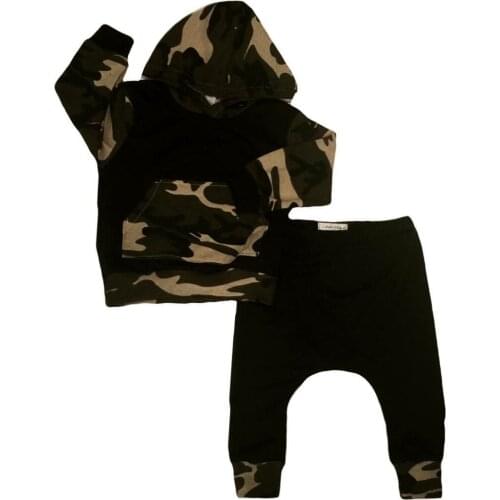 Toddler Infantil Newborn Camouflage Baby Boys Long Sleeve Hooded Tops +Pants 2PCS Outfits Set Clothes Casual