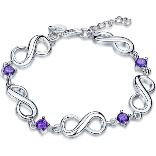 2017 New Standard Sterling Silver Jewelry Fashion Digital Bracelet Purple Zircon Bohemian Bracelet Silver Lobster claw clasp