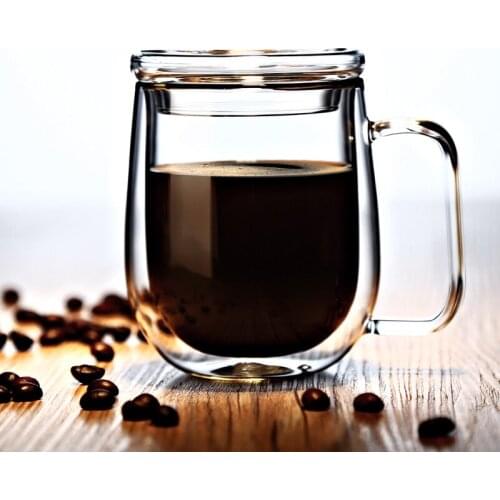 250ml High Borosilicate Insulation Double Glazing Glass Fashion Heat-resistant Tea Cups Coffee Milk Drink Cup with Lid and Spoon