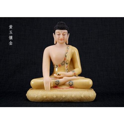 30CM LARGE- Buddhist high-grade Sakyamuni Buddha jade gilding carving Sculpture statue Home SHOP TOP efficacious Talisman Mascot