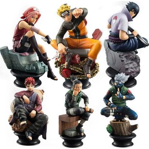 6pcs/set Anime Naruto Chess Version Kakashi Shikamaru Sasuke Manga Figurine Statue Pvc Action Figure Collectible Model Doll Toy