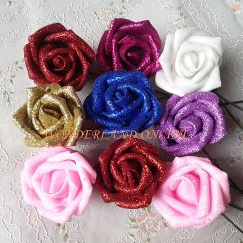 7Colors 6CM 100PCS PE FOAM DIY Wedding Bouquet Artificial Shining Powder Rose Flower DIY Wedding Decorative Rose Flower