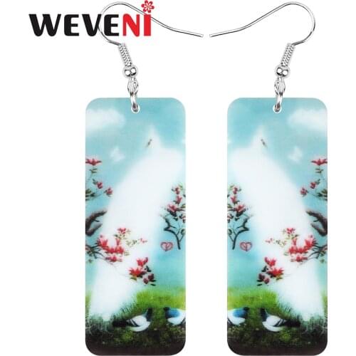 WEVENI Acrylic Rectangle Pigeon White Peacock Peafowl Earrings Print Bird Animal Dangle Drop Jewelry For Women Girls Trendy Gift