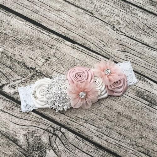Free Shipping Ivory Blush Pink Rosette Flower Girl Headbands Kids Hair Accessories Photo Prop