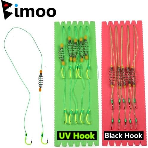 Bimoo 5PCS Twin Hook Carp Fishing Rig with Bait Holder Spring Saltwater Fishing Hook Rig Test 25Kg with one Free Foam Holder