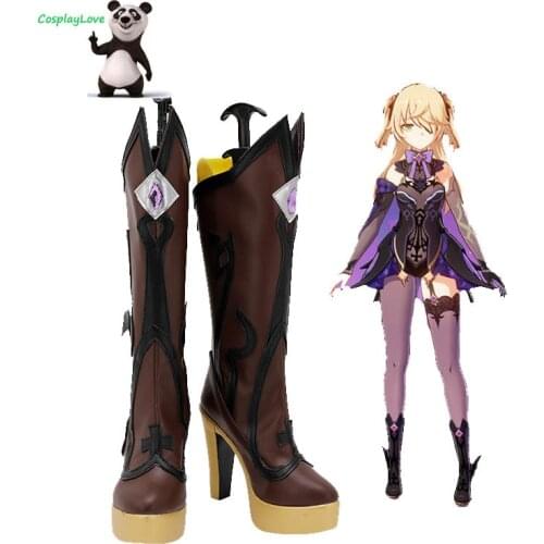 CosplayLove Genshin Impact Fischl Brown Cosplay Shoes Long Boots Leather Custom Hand Made For Girl Boy